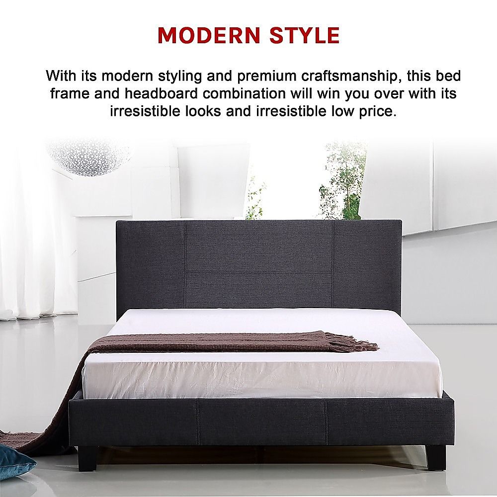 Queen Linen Fabric Bed Frame Grey-Furniture > Bedroom-PEROZ Accessories