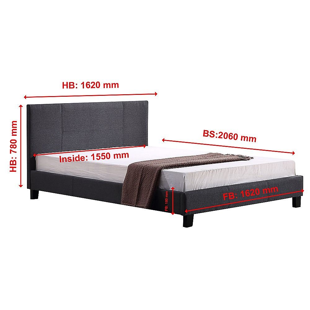 Queen Linen Fabric Bed Frame Grey-Furniture > Bedroom-PEROZ Accessories