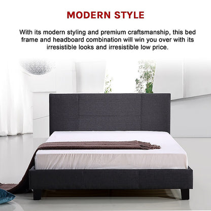 Queen Linen Fabric Bed Frame Grey-Furniture > Bedroom-PEROZ Accessories