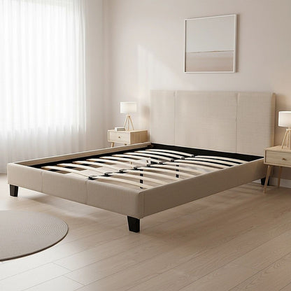 Double Linen Fabric Bed Frame Beige-Furniture > Bedroom-PEROZ Accessories