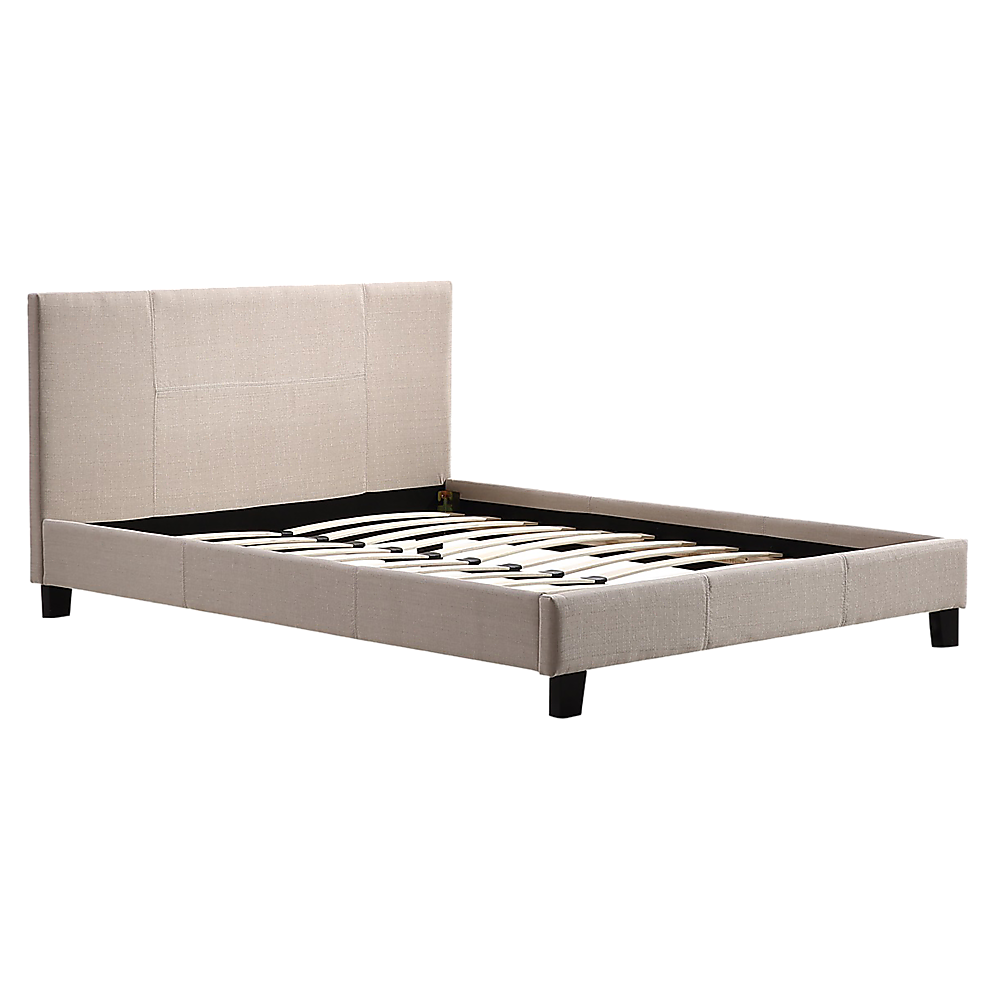 Double Linen Fabric Bed Frame Beige-Furniture > Bedroom-PEROZ Accessories