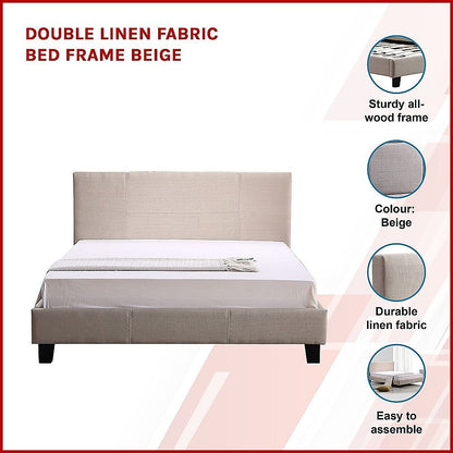 Double Linen Fabric Bed Frame Beige-Furniture > Bedroom-PEROZ Accessories