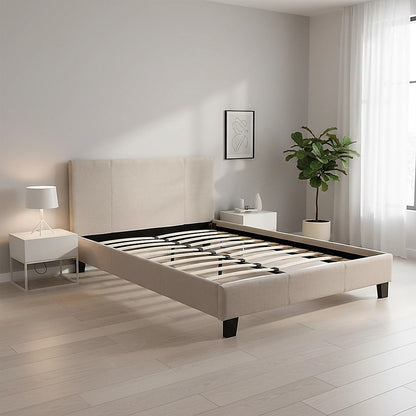 Double Linen Fabric Bed Frame Beige-Furniture > Bedroom-PEROZ Accessories