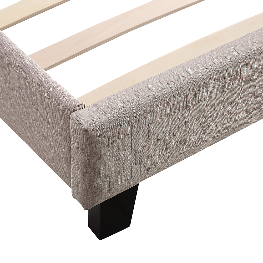 Double Linen Fabric Bed Frame Beige-Furniture > Bedroom-PEROZ Accessories