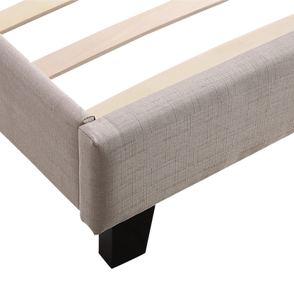Double Linen Fabric Bed Frame Beige-Furniture > Bedroom-PEROZ Accessories