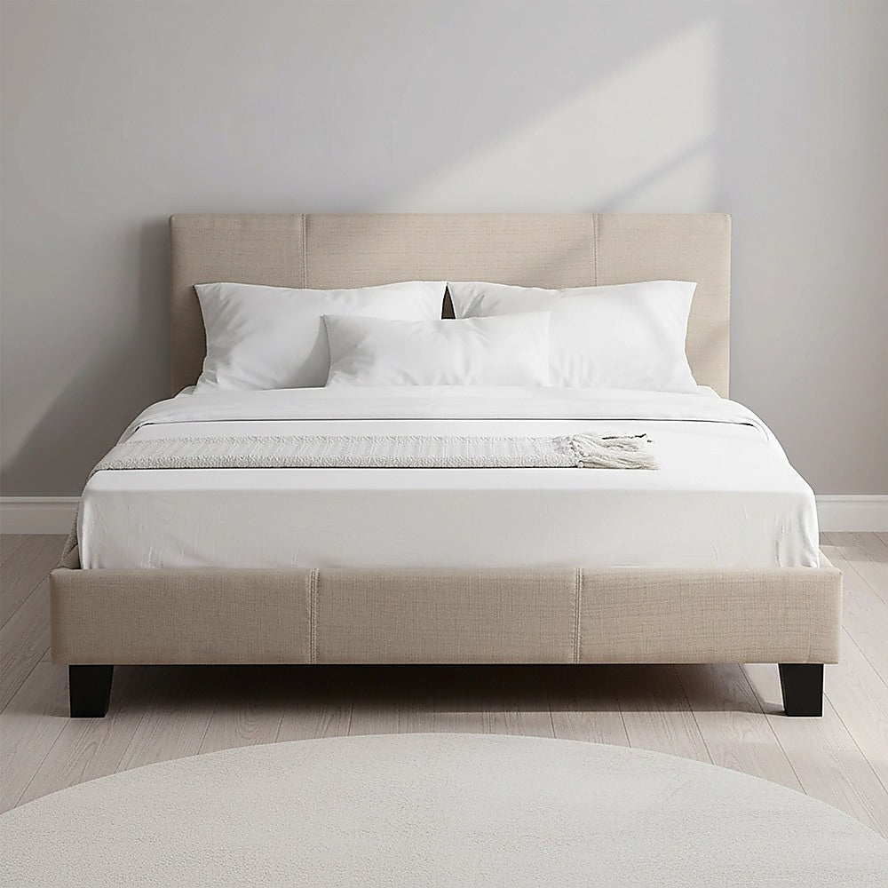 Double Linen Fabric Bed Frame Beige-Furniture > Bedroom-PEROZ Accessories