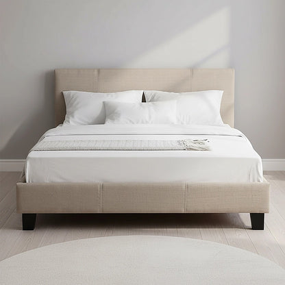 Double Linen Fabric Bed Frame Beige-Furniture > Bedroom-PEROZ Accessories