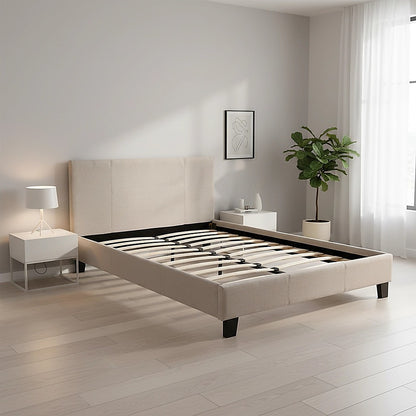 Double Linen Fabric Bed Frame Beige-Furniture > Bedroom-PEROZ Accessories