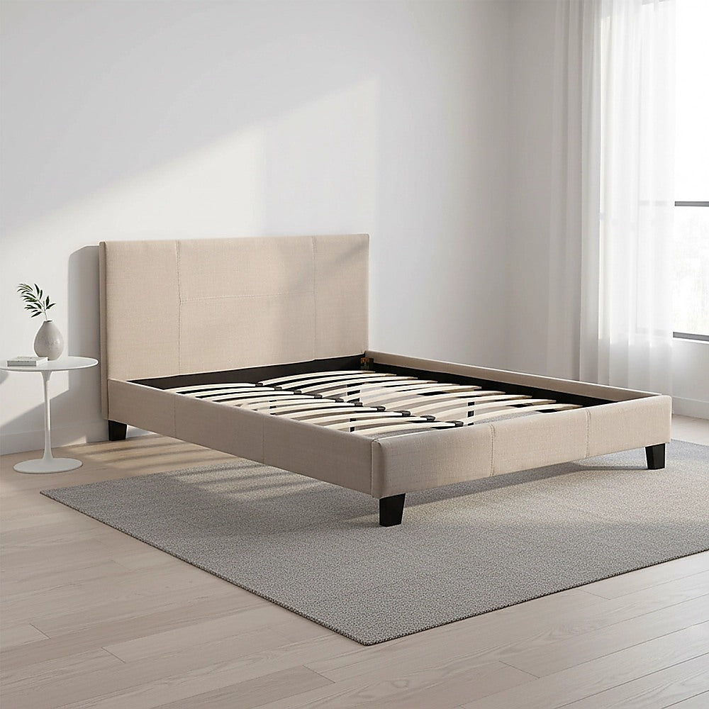 Queen Linen Fabric Bed Frame Beige-Bed Frames-PEROZ Accessories