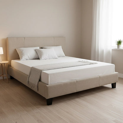 Queen Linen Fabric Bed Frame Beige-Bed Frames-PEROZ Accessories