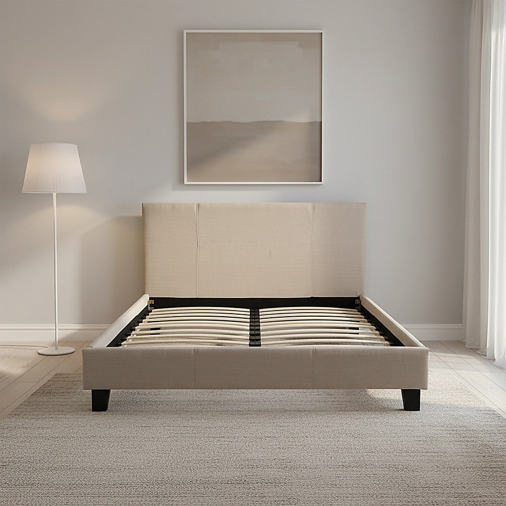 Queen Linen Fabric Bed Frame Beige-Bed Frames-PEROZ Accessories