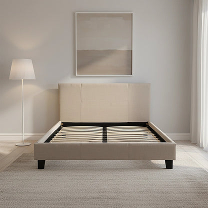 Queen Linen Fabric Bed Frame Beige-Bed Frames-PEROZ Accessories