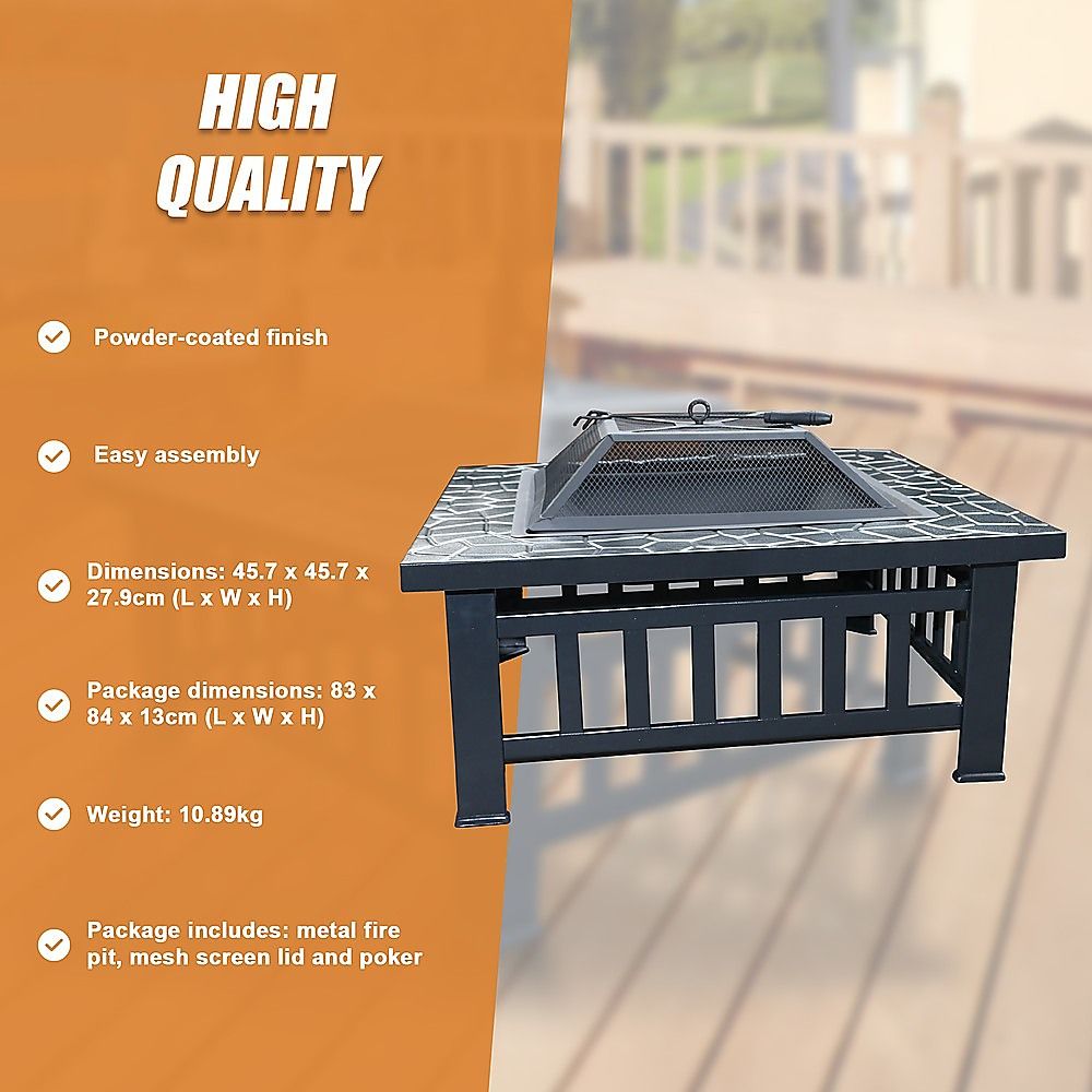 18" Square Metal Fire Pit Outdoor Heater-Fire Pits-PEROZ Accessories