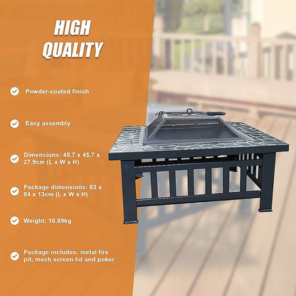18" Square Metal Fire Pit Outdoor Heater-Fire Pits-PEROZ Accessories