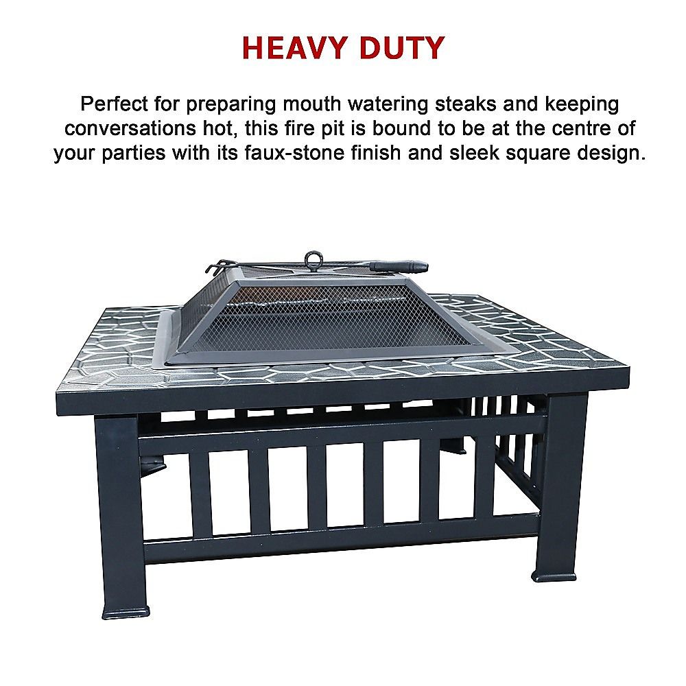 18" Square Metal Fire Pit Outdoor Heater-Fire Pits-PEROZ Accessories