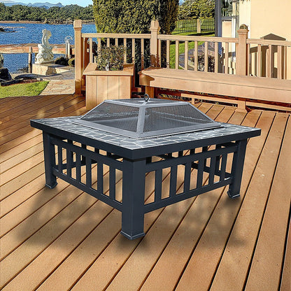 18&quot; Square Metal Fire Pit Outdoor Heater-Fire Pits-PEROZ Accessories
