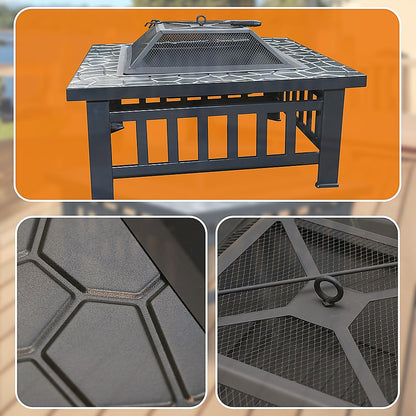 18&quot; Square Metal Fire Pit Outdoor Heater-Fire Pits-PEROZ Accessories