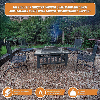18&quot; Square Metal Fire Pit Outdoor Heater-Fire Pits-PEROZ Accessories