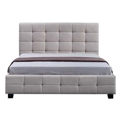 Linen Fabric Double Deluxe Bed Frame Beige-Furniture > Bedroom-PEROZ Accessories