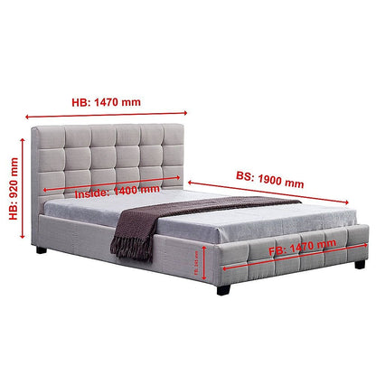 Linen Fabric Double Deluxe Bed Frame Beige-Furniture > Bedroom-PEROZ Accessories