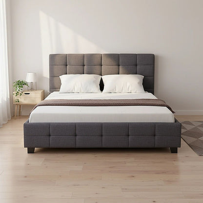 Linen Fabric Double Deluxe Bed Frame Grey-Furniture > Bedroom-PEROZ Accessories