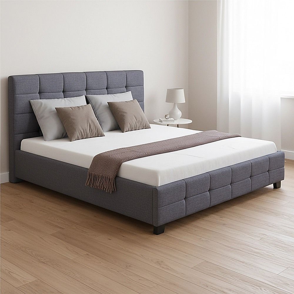 Linen Fabric Double Deluxe Bed Frame Grey-Furniture > Bedroom-PEROZ Accessories