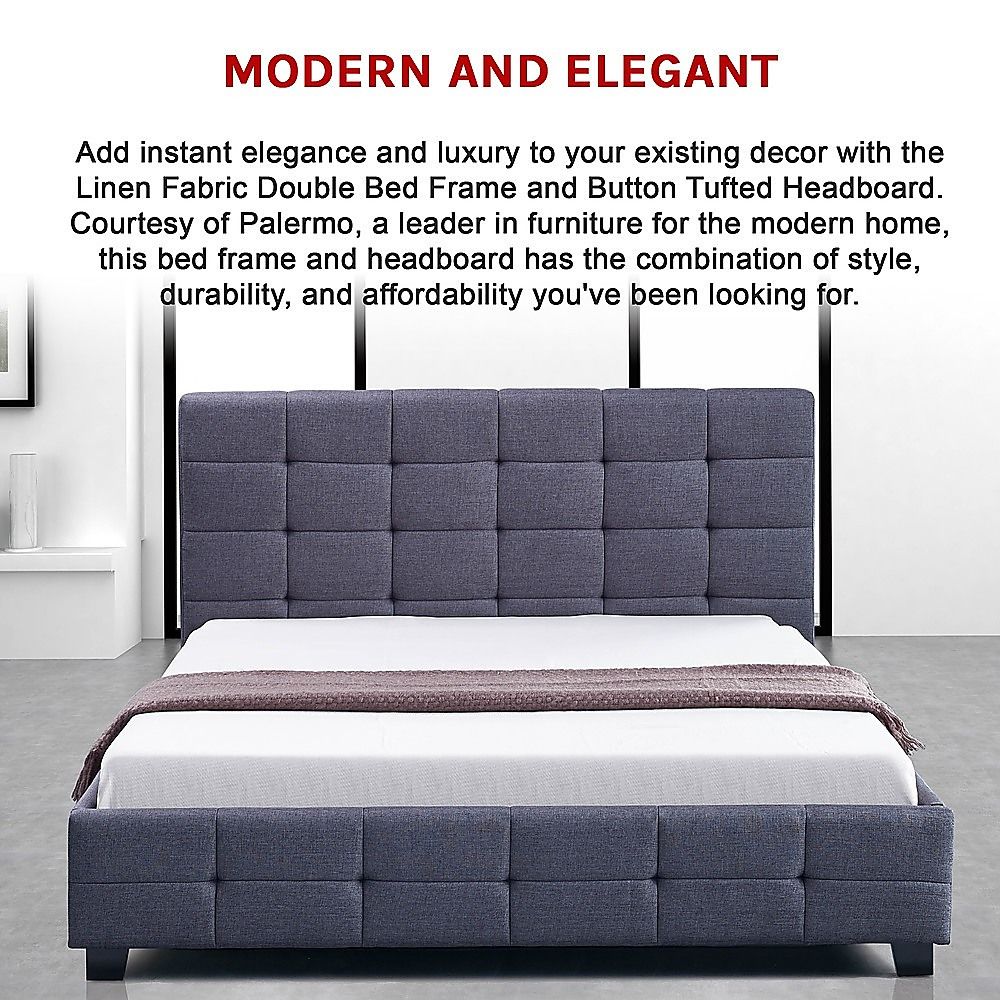 Linen Fabric Double Deluxe Bed Frame Grey-Furniture > Bedroom-PEROZ Accessories