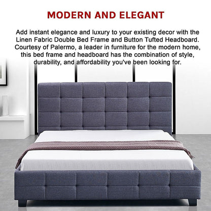 Linen Fabric Double Deluxe Bed Frame Grey-Furniture > Bedroom-PEROZ Accessories