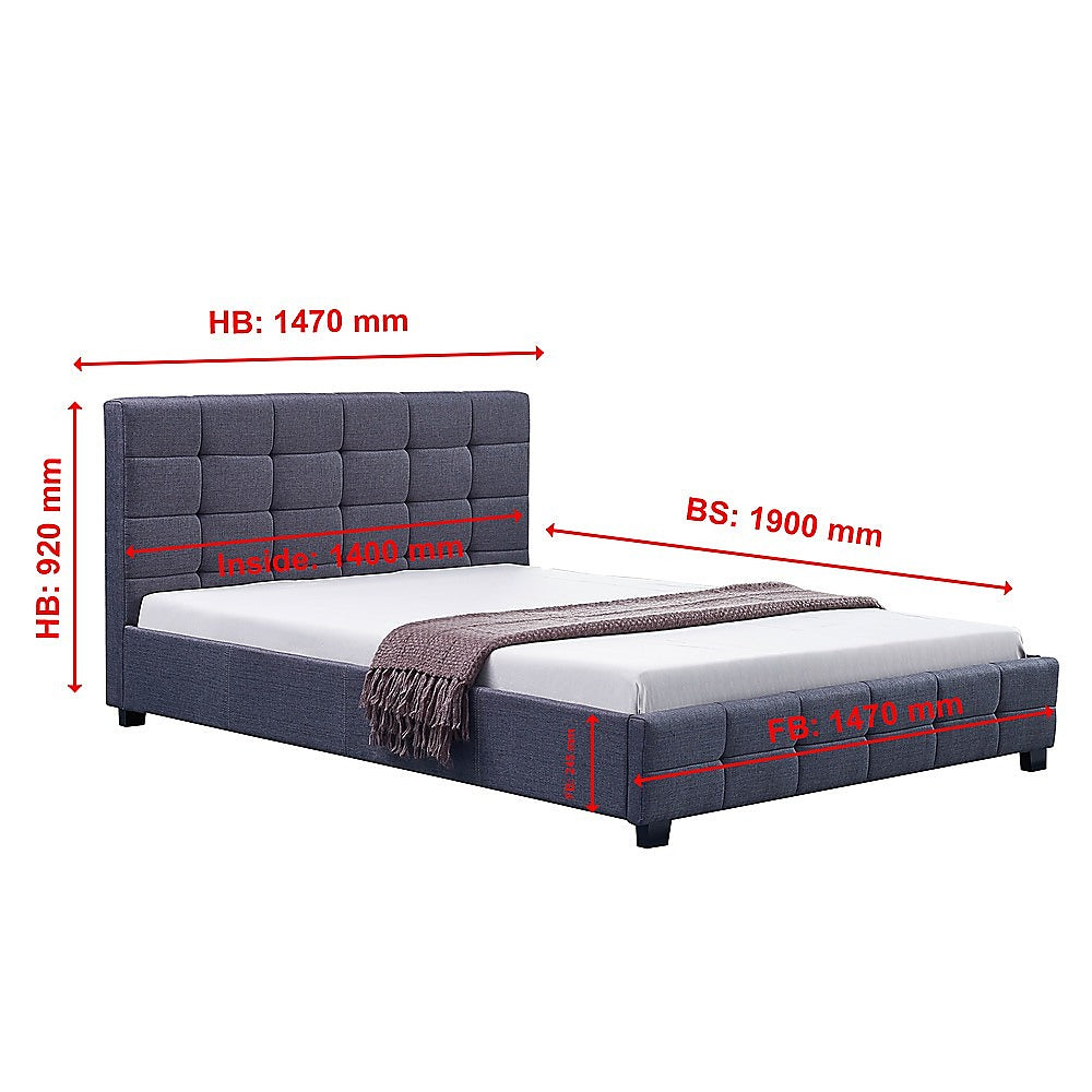 Linen Fabric Double Deluxe Bed Frame Grey-Furniture > Bedroom-PEROZ Accessories