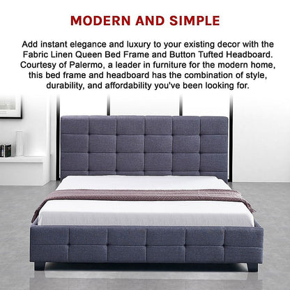 Linen Fabric Queen Deluxe Bed Frame Grey-Furniture > Bedroom-PEROZ Accessories