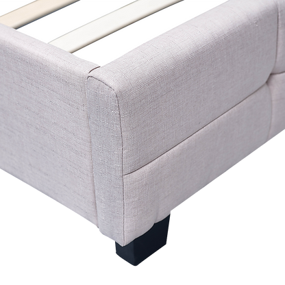 Linen Fabric King Deluxe Bed Frame Beige-Furniture > Bedroom-PEROZ Accessories