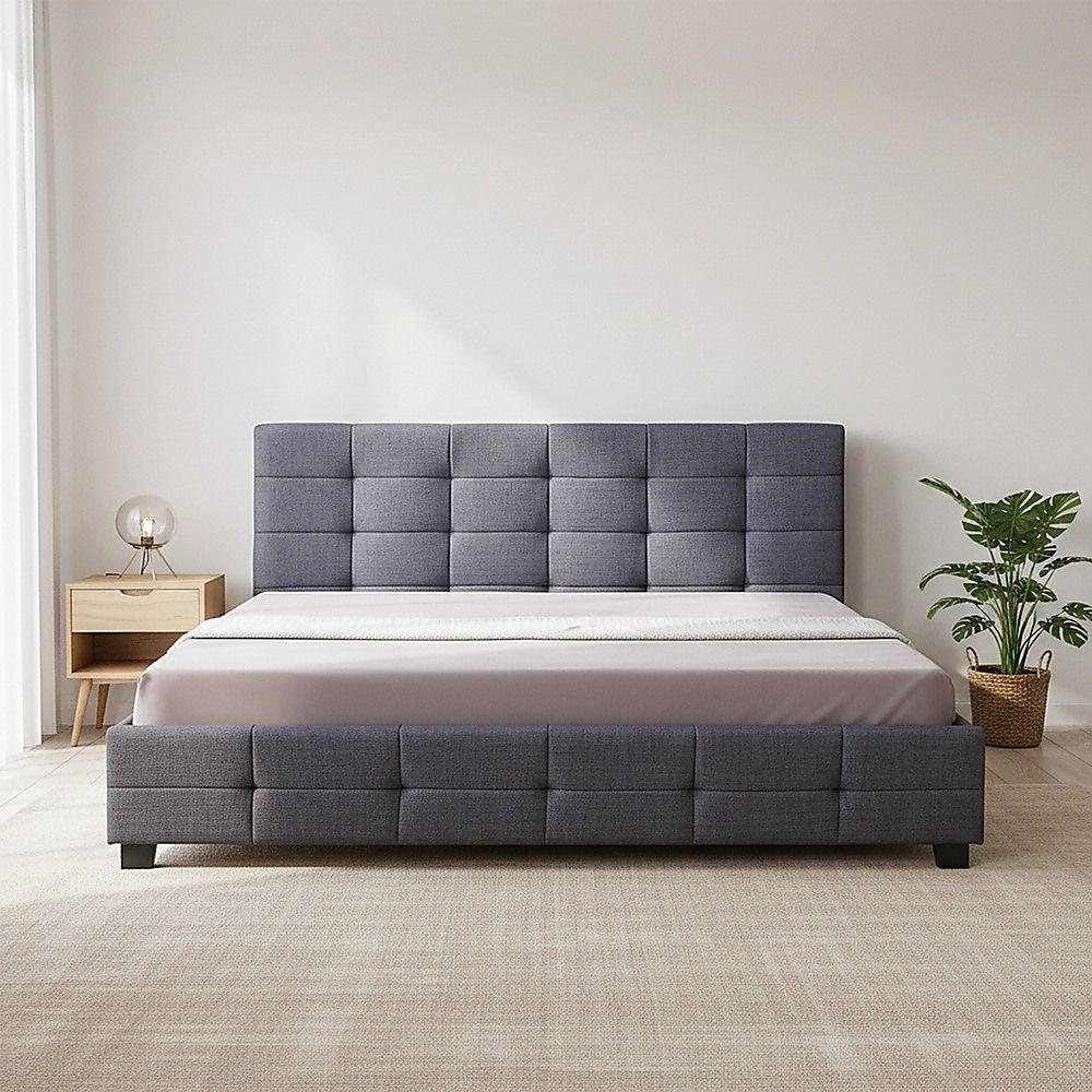 Linen Fabric King Deluxe Bed Frame Grey-Bed Frames-PEROZ Accessories