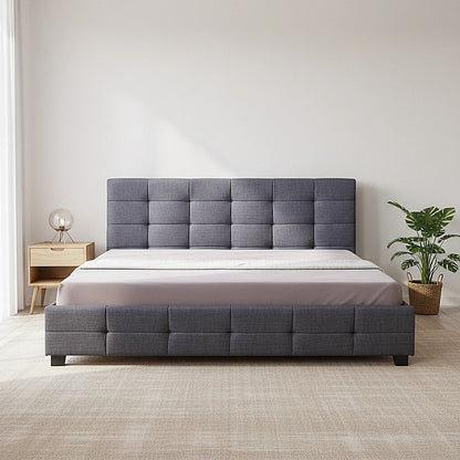 Linen Fabric King Deluxe Bed Frame Grey-Bed Frames-PEROZ Accessories