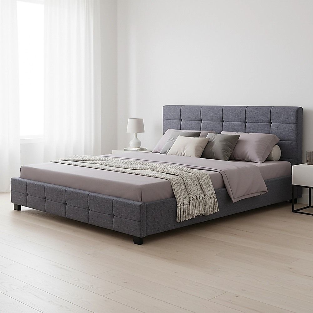 Linen Fabric King Deluxe Bed Frame Grey-Bed Frames-PEROZ Accessories