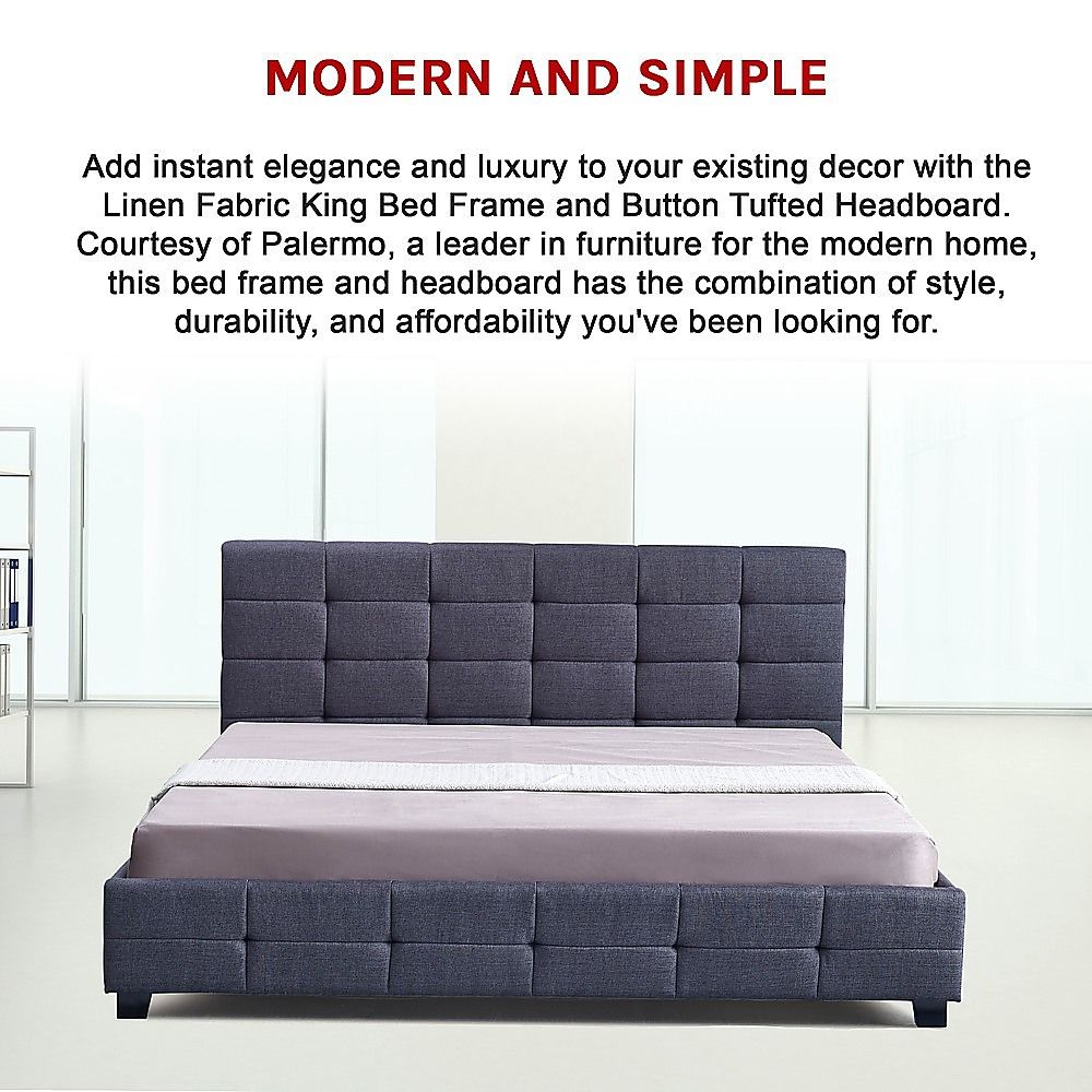 Linen Fabric King Deluxe Bed Frame Grey-Bed Frames-PEROZ Accessories