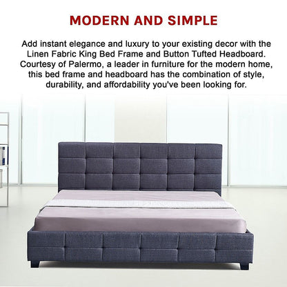 Linen Fabric King Deluxe Bed Frame Grey-Bed Frames-PEROZ Accessories