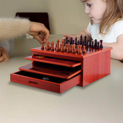 10 in 1 Wooden Chess Board Games Slide Out Checkers House Unit Set-Game Sets &amp; Kits-PEROZ Accessories