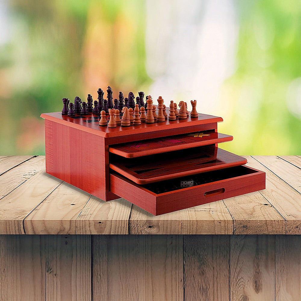 10 in 1 Wooden Chess Board Games Slide Out Checkers House Unit Set-Game Sets &amp; Kits-PEROZ Accessories