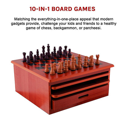 10 in 1 Wooden Chess Board Games Slide Out Checkers House Unit Set-Game Sets &amp; Kits-PEROZ Accessories