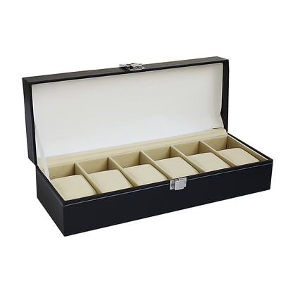 6 Slot Mens Watch Display Case Box Black PU Leather-Watch Accessories-PEROZ Accessories