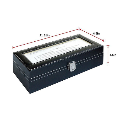 6 Slot Mens Watch Display Case Box Black PU Leather-Watch Accessories-PEROZ Accessories