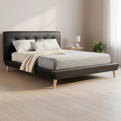 Double PU Leather Deluxe Bed Frame Black-Furniture > Bedroom-PEROZ Accessories