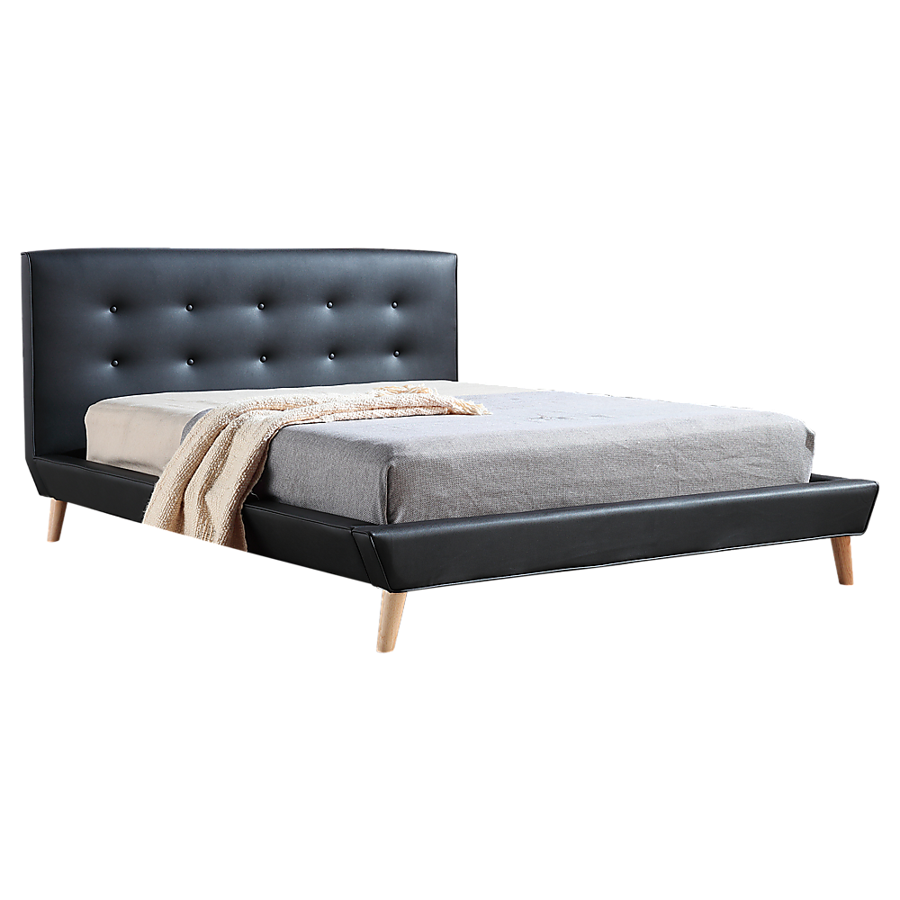 Double PU Leather Deluxe Bed Frame Black-Furniture > Bedroom-PEROZ Accessories