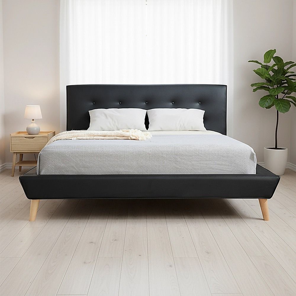 Double PU Leather Deluxe Bed Frame Black-Furniture > Bedroom-PEROZ Accessories