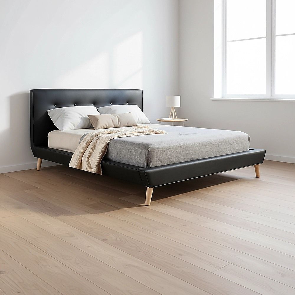 Double PU Leather Deluxe Bed Frame Black-Furniture > Bedroom-PEROZ Accessories
