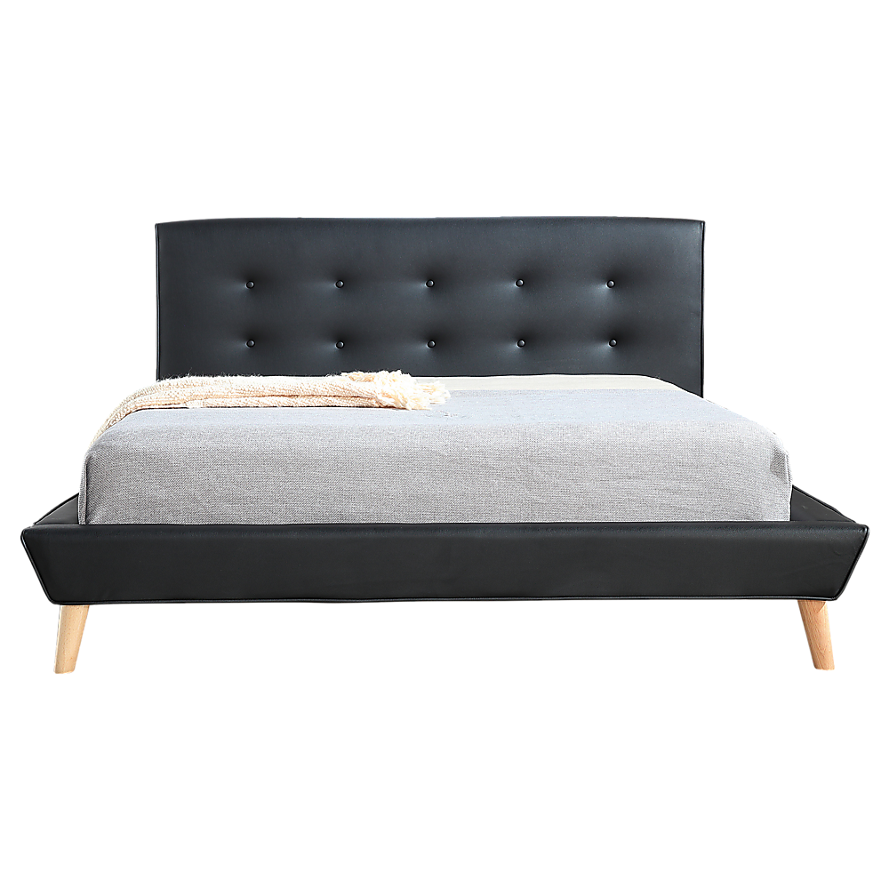 Double PU Leather Deluxe Bed Frame Black-Furniture > Bedroom-PEROZ Accessories