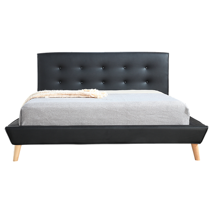 Double PU Leather Deluxe Bed Frame Black-Furniture > Bedroom-PEROZ Accessories