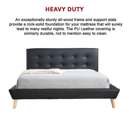 Double PU Leather Deluxe Bed Frame Black-Furniture > Bedroom-PEROZ Accessories