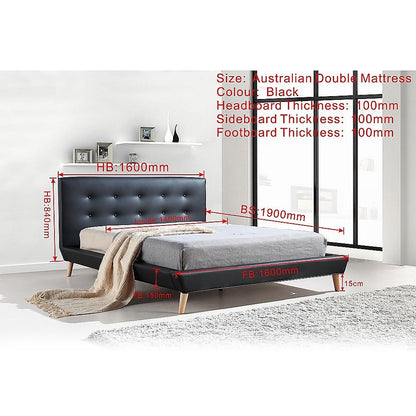 Double PU Leather Deluxe Bed Frame Black-Furniture > Bedroom-PEROZ Accessories