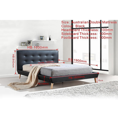 Double PU Leather Deluxe Bed Frame Black-Furniture > Bedroom-PEROZ Accessories